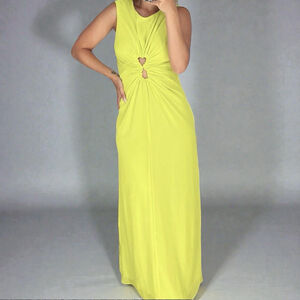 Topshop Twist Bodice Cut-Out Maxi Dress Lime Green/Yellow Size 2